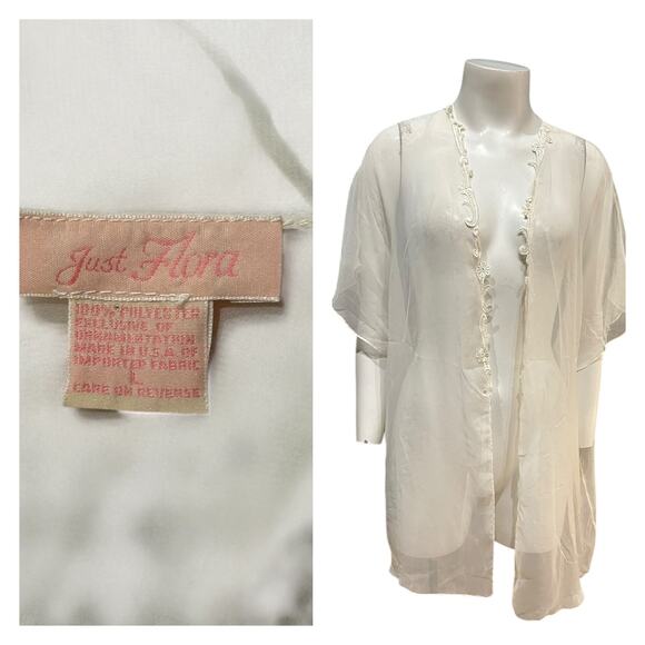 Vintage Sheer White Embroidered Robe Lingerie Bridal Cover Up / Large - - Picture 1 of 4